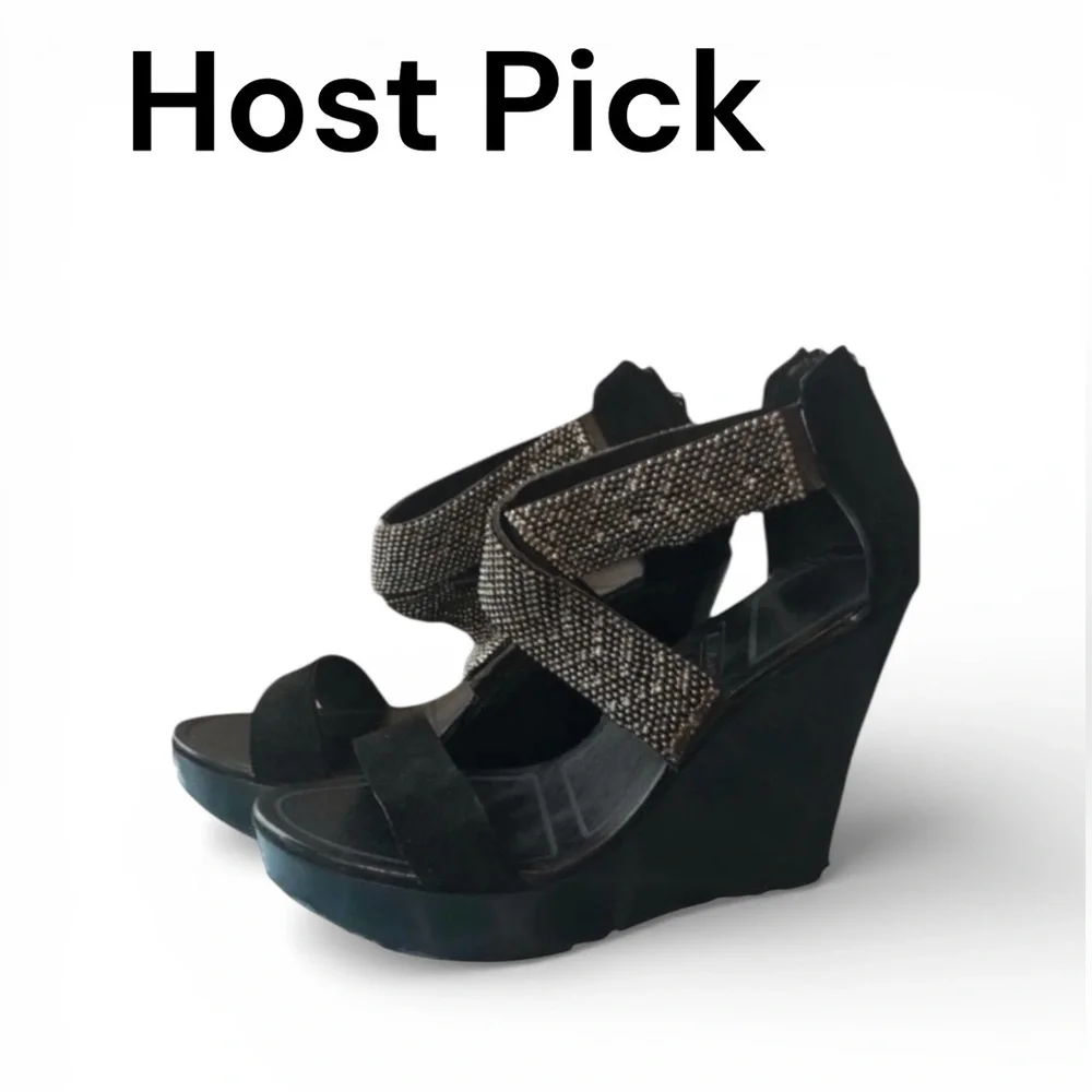 Matiko Black Suede Platform Wedge Sandal Platform Shoes Size 8